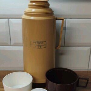 Vintage Retro Thermos Flask 1L 140F refill Brown Beige Camping Camper Van